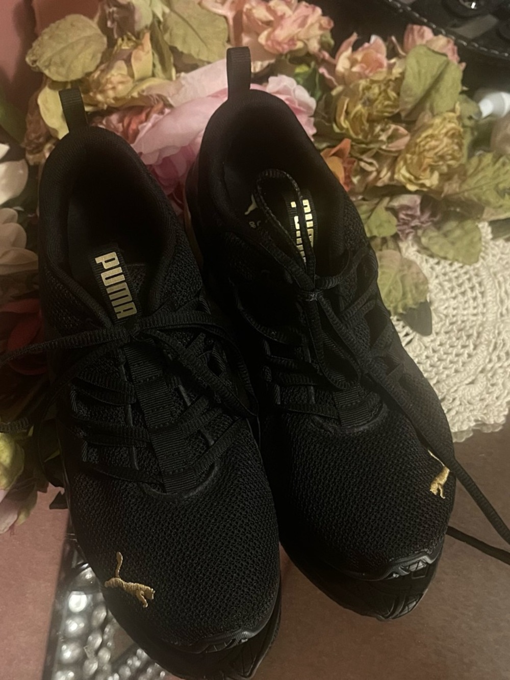 Puma Black Athletic Sneakers with Gold Accents